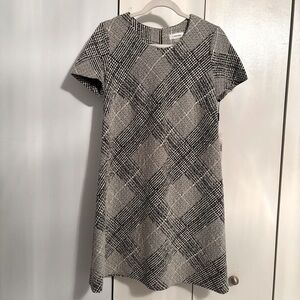 Calvin Klein Sz 10 knit dress mid-length fit flare a-line dress gold zipper, NWT